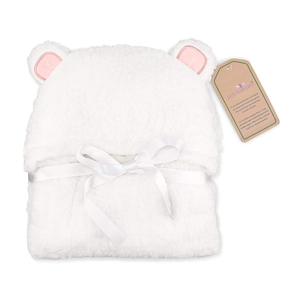 Organic Cotton Baby Swaddle Blanket - Adorable Bear Design, Soft Plush Sherpa Wrap for Newborn Girls, Pink, 0-3 Months, Ideal Registry Gift