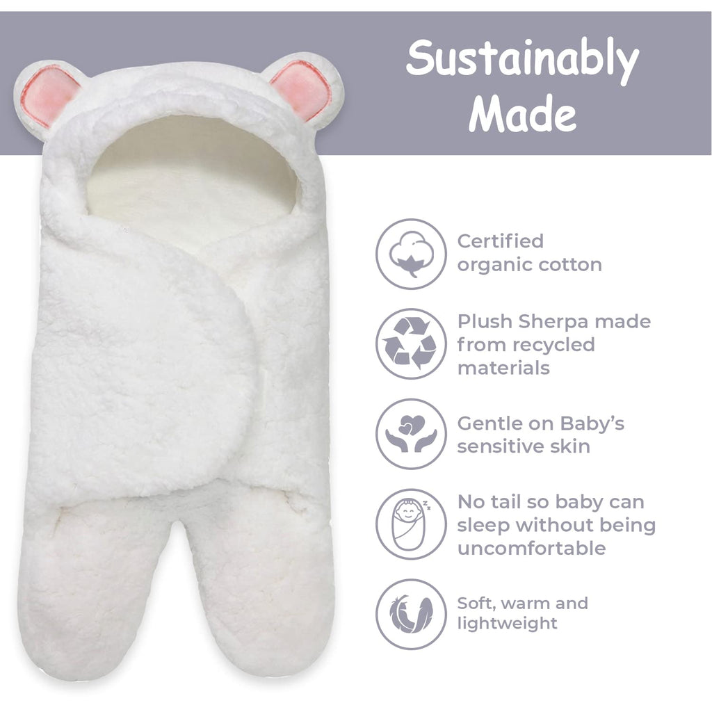Organic Cotton Baby Swaddle Blanket - Adorable Bear Design, Soft Plush Sherpa Wrap for Newborn Girls, Pink, 0-3 Months, Ideal Registry Gift