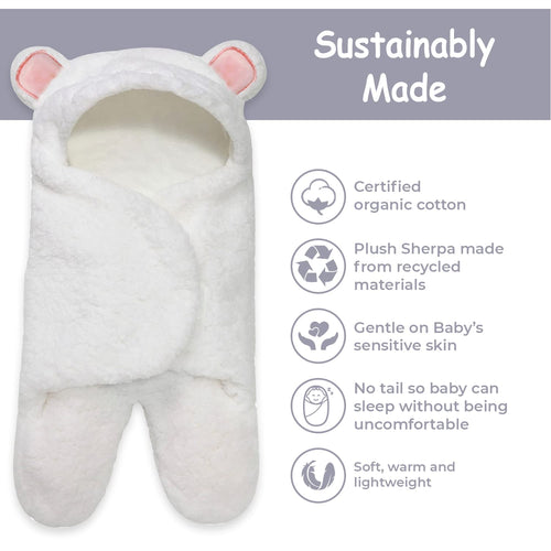 Organic Cotton Baby Swaddle Blanket - Adorable Bear Design, Soft Plush Sherpa Wrap for Newborn Girls, Pink, 0-3 Months, Ideal Registry Gift