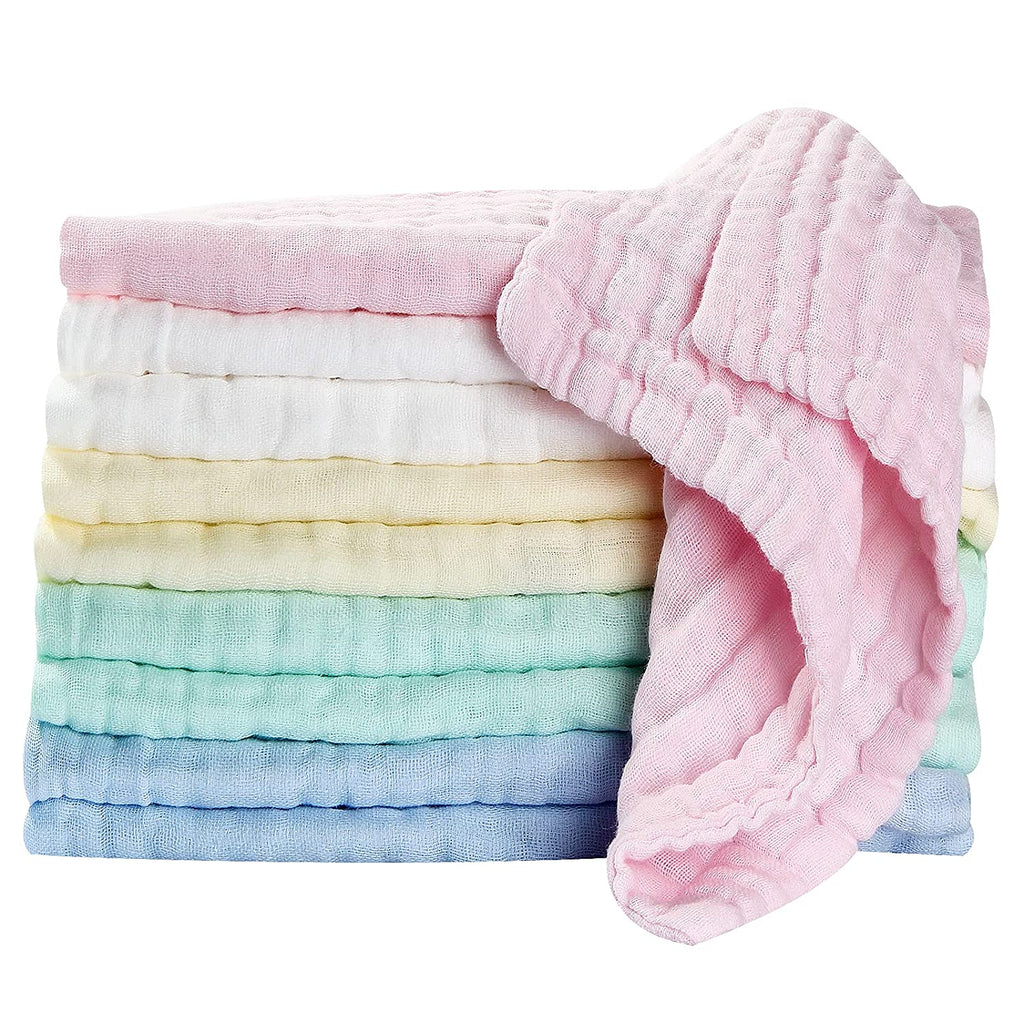 Premium Muslin Washcloths and Towels for Newborns - 10-Pack, 10x10 Inches - Ideal for Sensitive Skin and Baby Shower Gifts