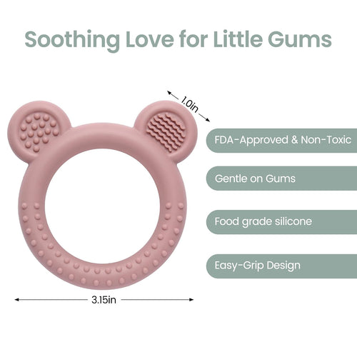 Bear Silicone Baby Teething Toys - 3 Pack, BPA Free, Suitable for Infants 3 Months and Older, Easy-Grasp Teething Rings for 3-12 Months, Effective Teething Relief