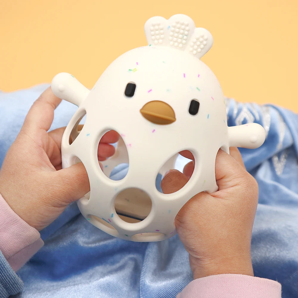 Silicone Cartoon Chick Baby Teether - Hollow Design for Chewing Training and Care