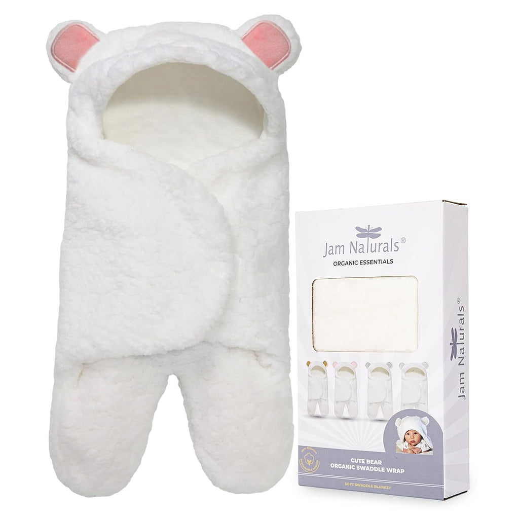 Organic Cotton Baby Swaddle Blanket - Adorable Bear Design, Soft Plush Sherpa Wrap for Newborn Girls, Pink, 0-3 Months, Ideal Registry Gift