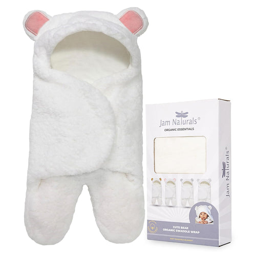 Organic Cotton Baby Swaddle Blanket - Adorable Bear Design, Soft Plush Sherpa Wrap for Newborn Girls, Pink, 0-3 Months, Ideal Registry Gift