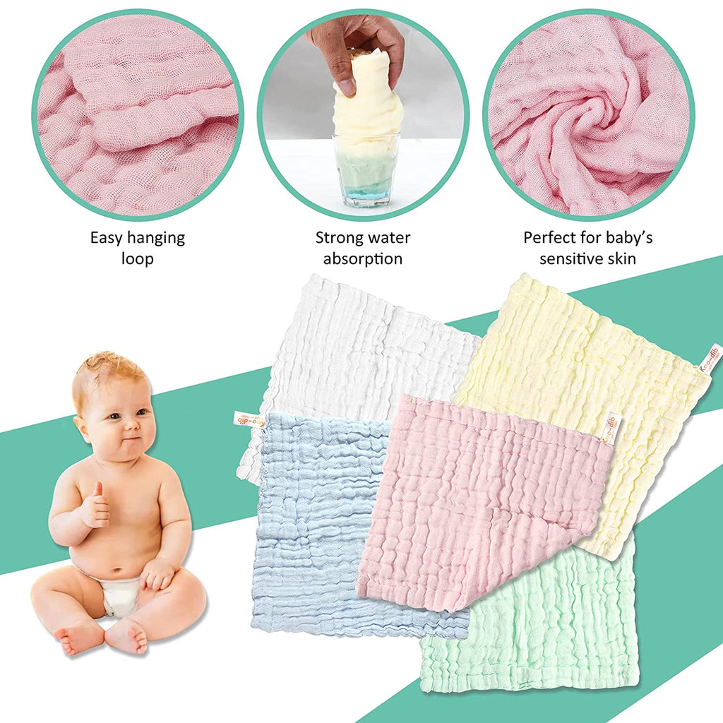 Premium Muslin Washcloths and Towels for Newborns - 10-Pack, 10x10 Inches - Ideal for Sensitive Skin and Baby Shower Gifts