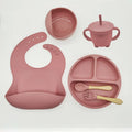 Children's Silicone Tableware Set - 6/8-Piece Baby Feeding Essentials with Suction Cups, Forks, Spoons, Bibs, Straws, and Cups