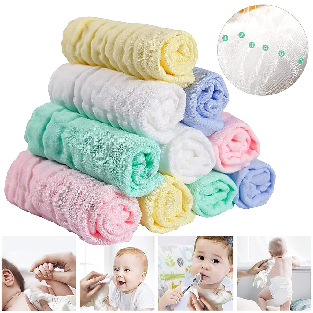 Premium Muslin Washcloths and Towels for Newborns - 10-Pack, 10x10 Inches - Ideal for Sensitive Skin and Baby Shower Gifts