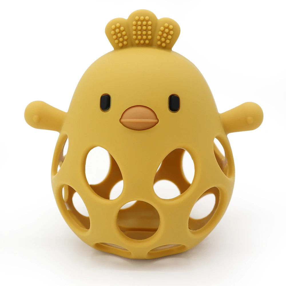 Silicone Cartoon Chick Baby Teether - Hollow Design for Chewing Training and Care