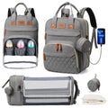 Multifunctional Diaper Bag Backpack with Changing Station, USB Charging Port, Foldable Crib, Large Capacity, Sunshade, Pacifier Case, and Stroller Straps (Grey)