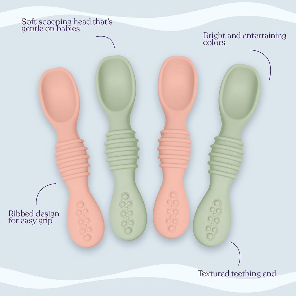 Silicone Baby Spoon Set - First Stage Feeding Utensils for Baby Led Weaning, Gum-Friendly, BPA & Phthalate Free