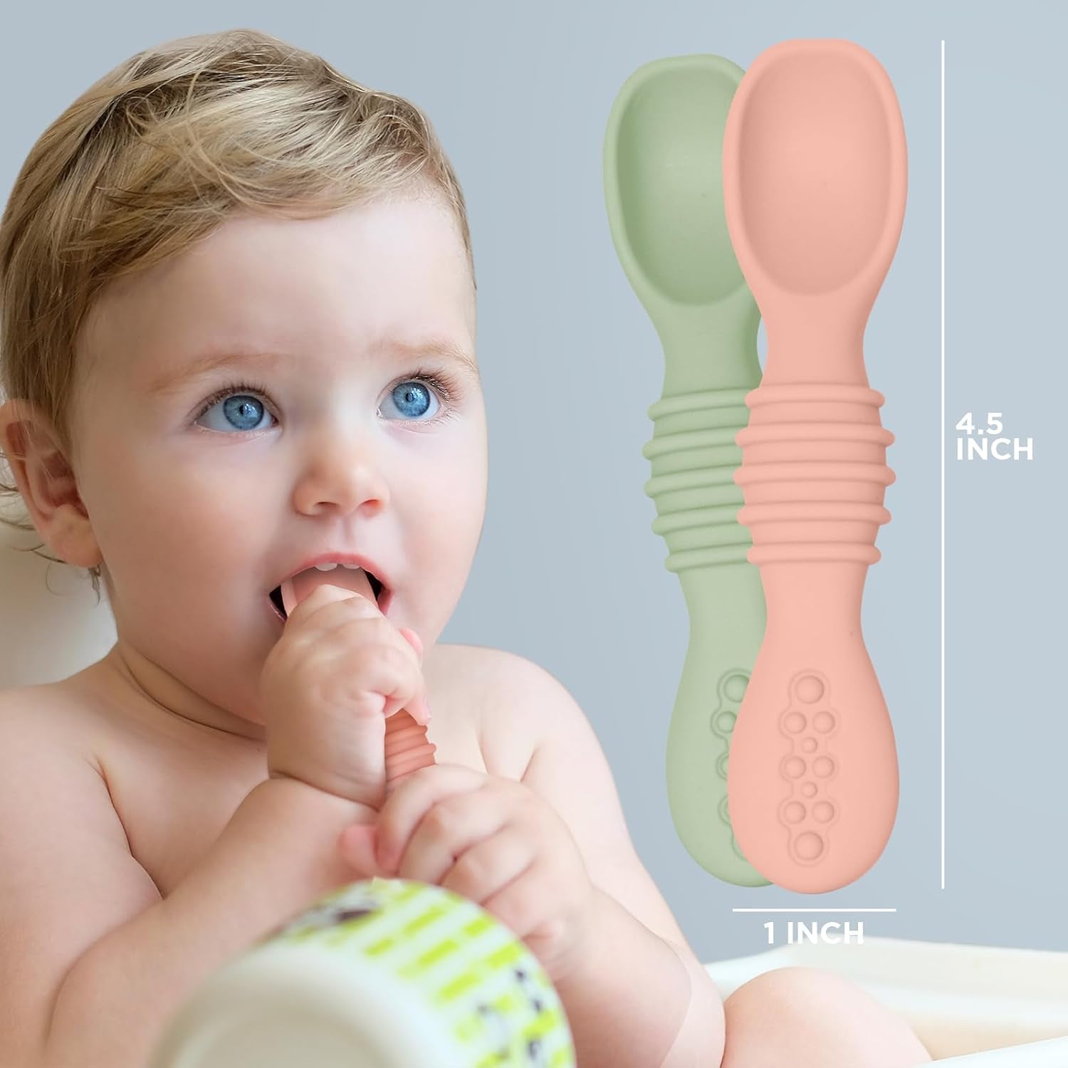 Silicone Baby Spoon Set - First Stage Feeding Utensils for Baby Led Weaning, Gum-Friendly, BPA & Phthalate Free