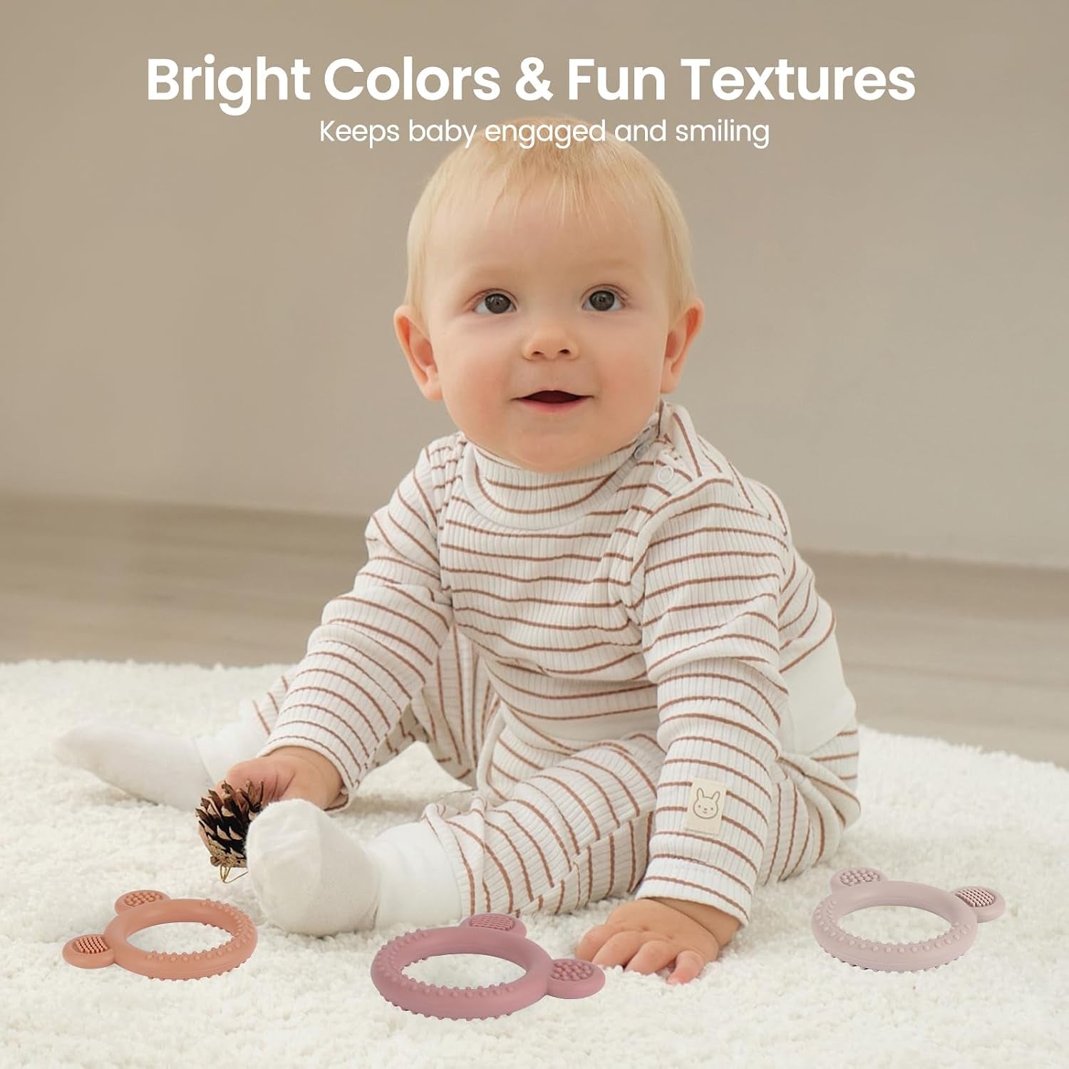 Bear Silicone Baby Teething Toys - 3 Pack, BPA Free, Suitable for Infants 3 Months and Older, Easy-Grasp Teething Rings for 3-12 Months, Effective Teething Relief