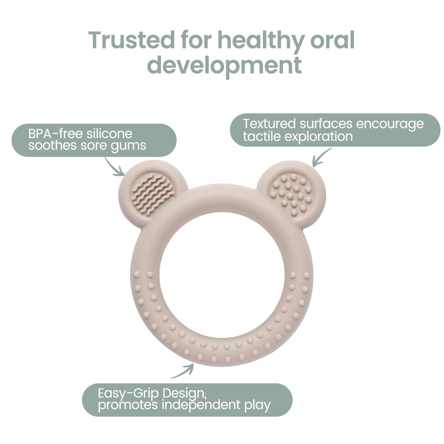 Bear Silicone Baby Teething Toys - 3 Pack, BPA Free, Suitable for Infants 3 Months and Older, Easy-Grasp Teething Rings for 3-12 Months, Effective Teething Relief