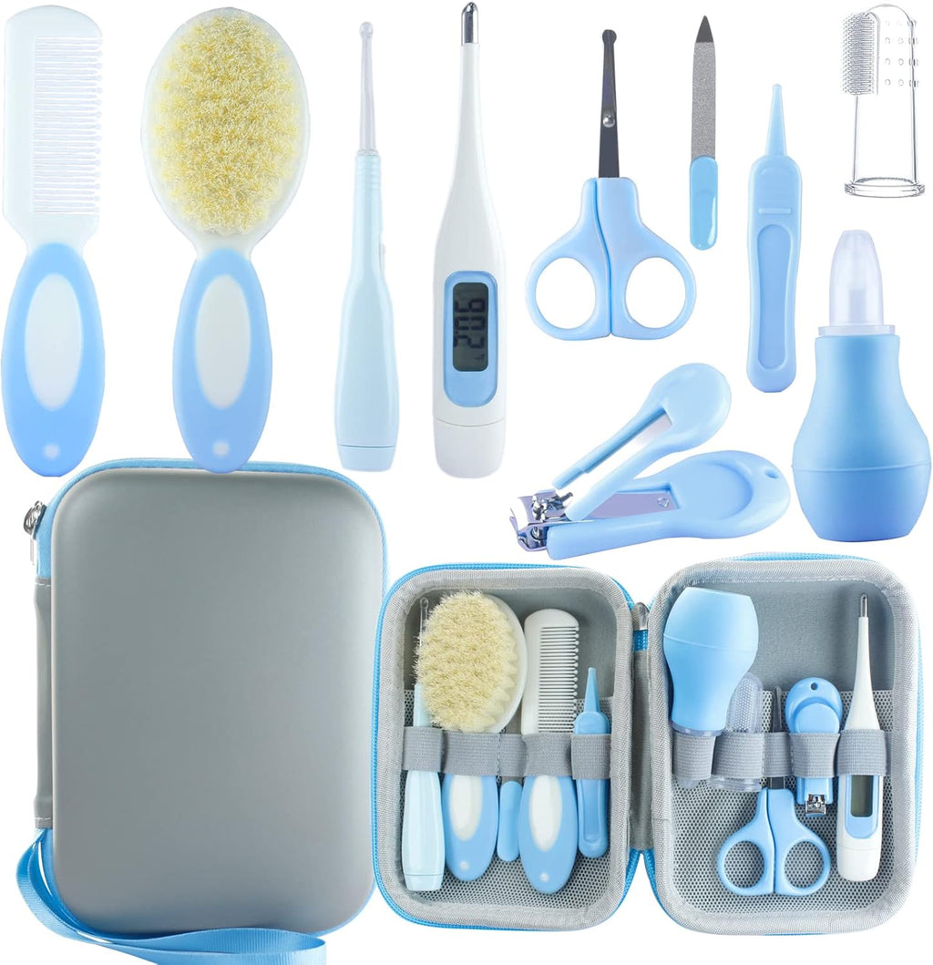 Professional Baby Grooming Kit - 10-Piece Portable Essentials for Newborn Care (Blue)