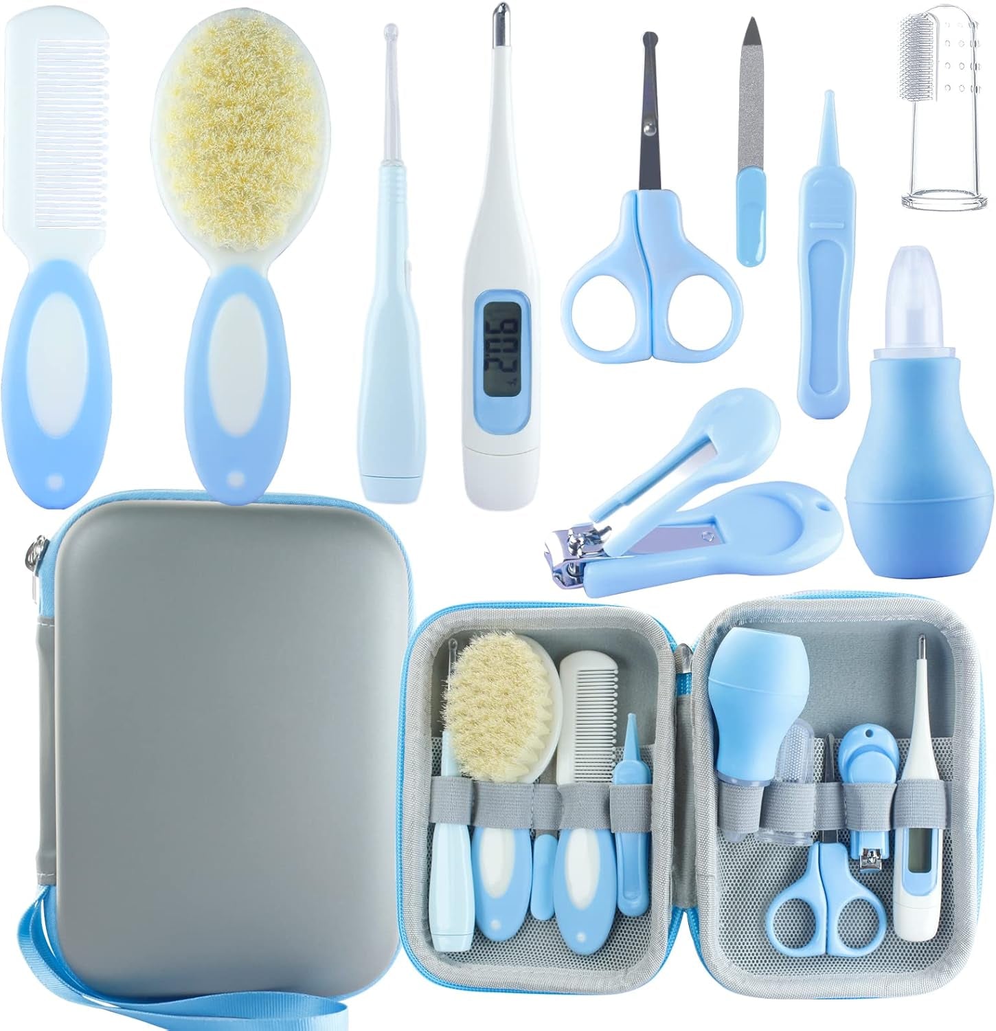 Professional Baby Grooming Kit - 10-Piece Portable Essentials for Newborn Care (Blue)