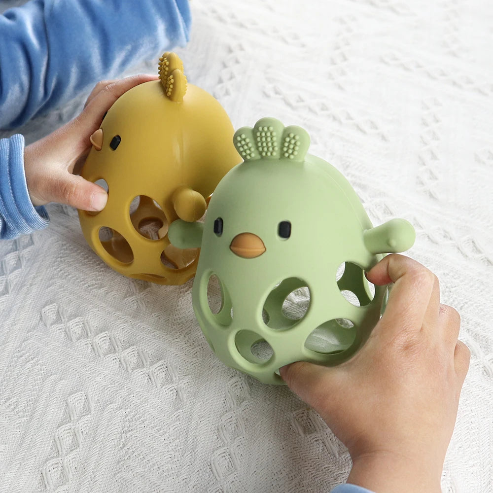 Silicone Cartoon Chick Baby Teether - Hollow Design for Chewing Training and Care