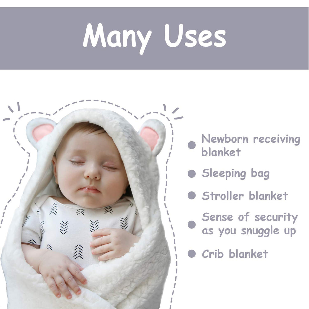 Organic Cotton Baby Swaddle Blanket - Adorable Bear Design, Soft Plush Sherpa Wrap for Newborn Girls, Pink, 0-3 Months, Ideal Registry Gift