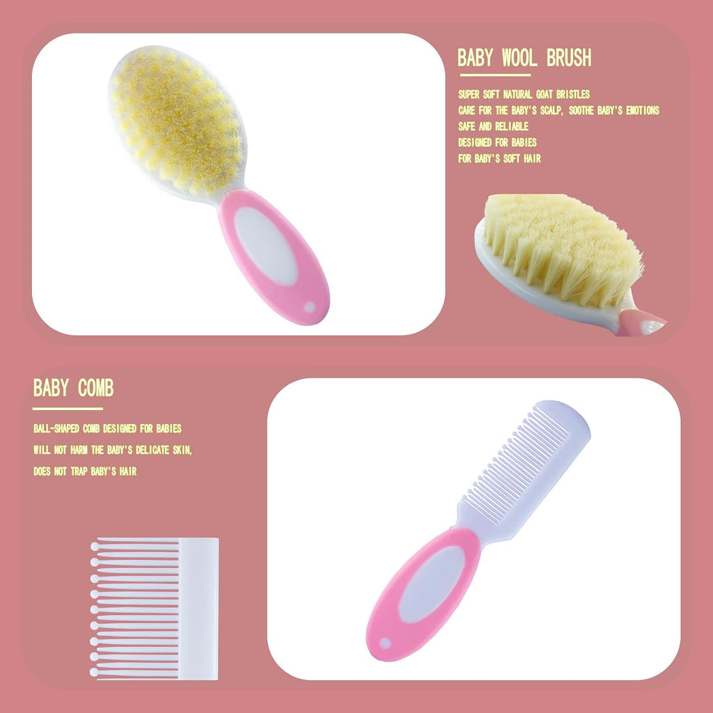Comprehensive 10-in-1 Baby Grooming Kit for Newborns - Portable Care Essentials Including Nail Clippers, Comb, Brush, Ear Wax Removal Tool, and More (Pink)