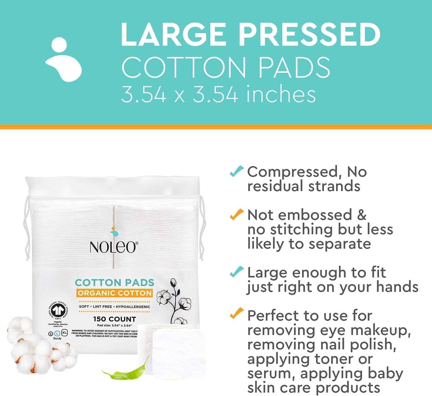 Large Pressed Cotton Rounds and Pads - 150 Count (Single Pack)